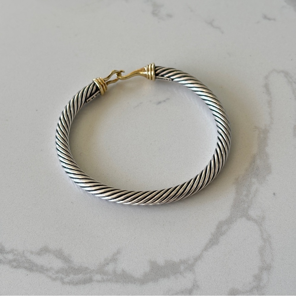 David Yurman Sterling Cable Classic Buckle Bracelet with Gold, sz L, 5mm.